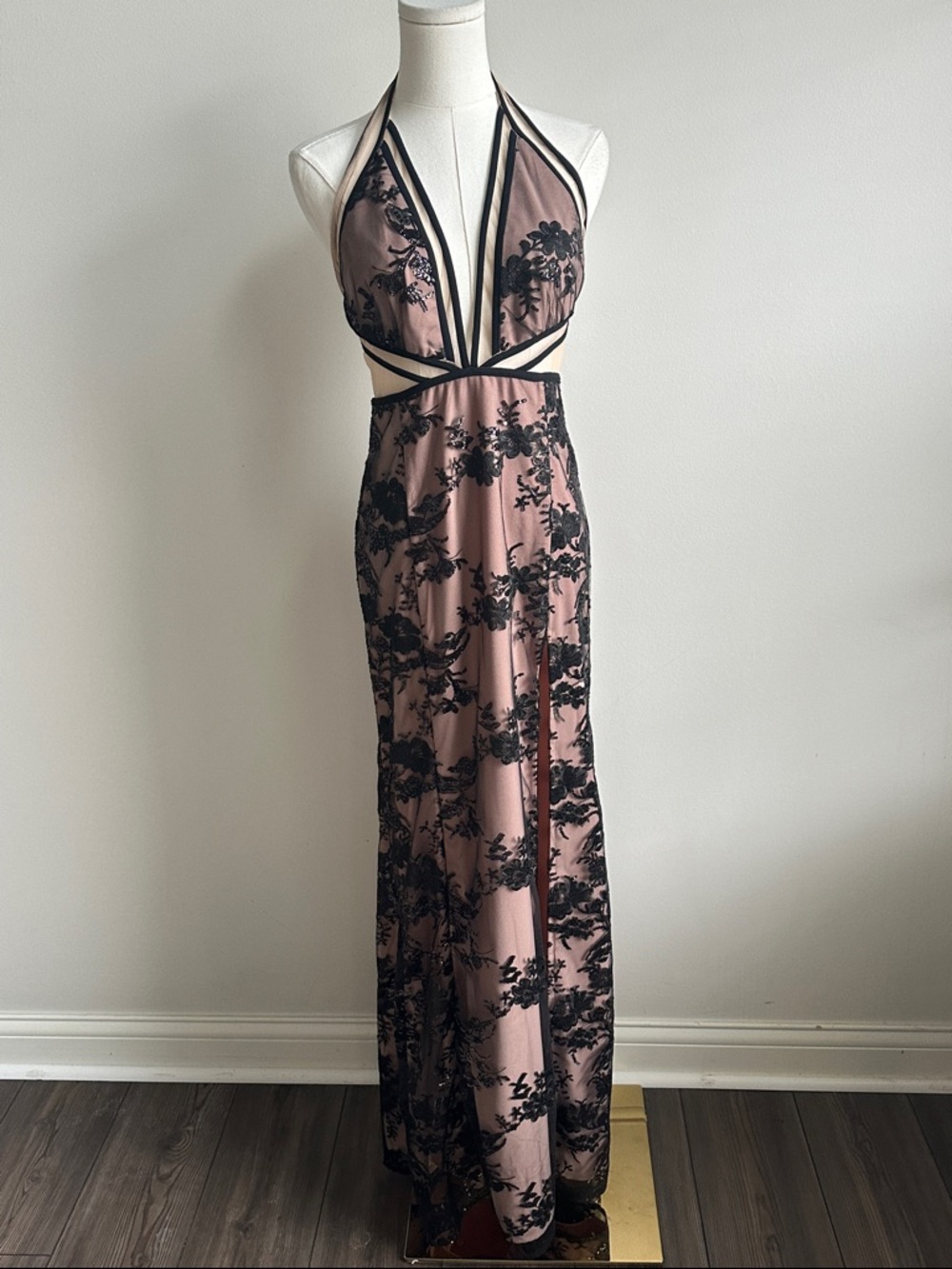 Sheer Mesh Embroidered‎ Plunge Halter Maxi Dress Women S Fairy Goth Prom